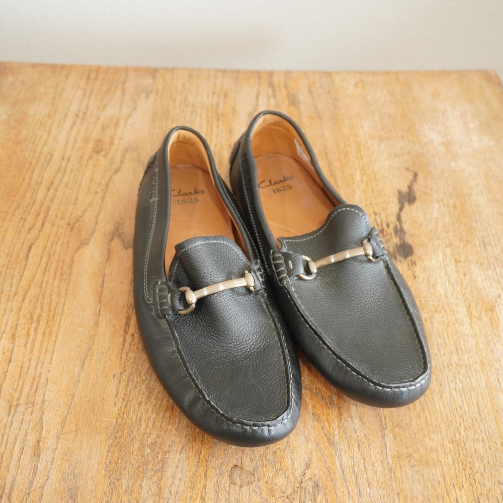 Clarks Men's 10.5 Davont Ride Black Tumbled Leather Bit Loafers Driving Shoes
